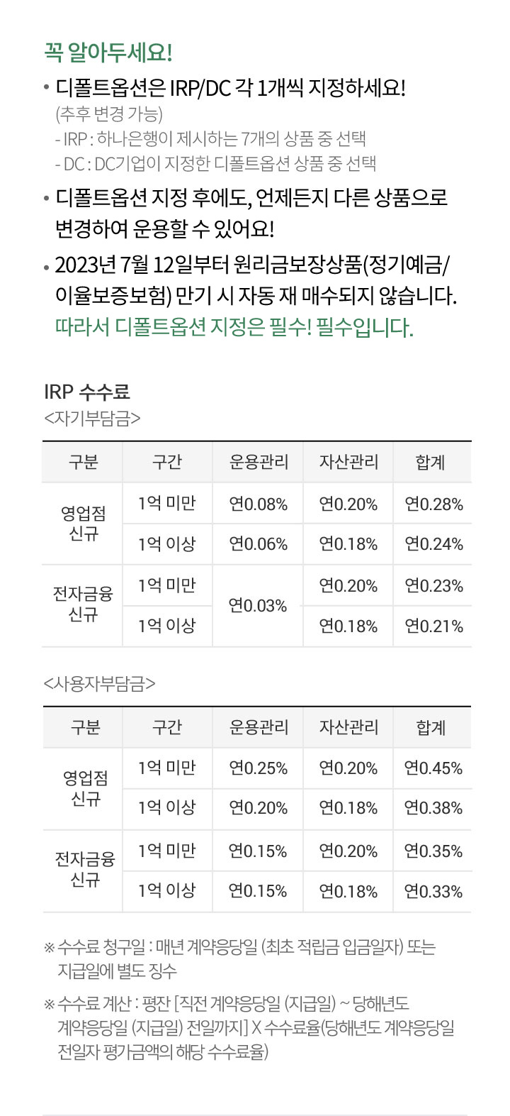 디폴트 옵션 안내